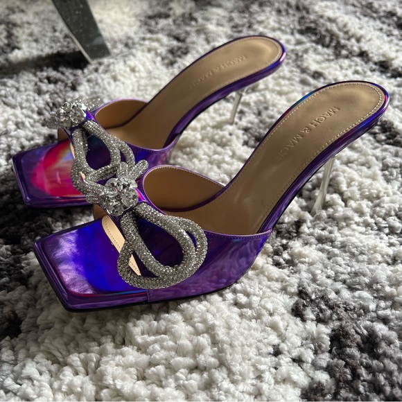 MACH & MACH Purple Iridescent Double Bow Mule Sandals size 9 (NEW)